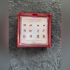 BNIB Gold Cake Christmas 2025 Earrings Set of 6 Brass w/Gold Tone $50